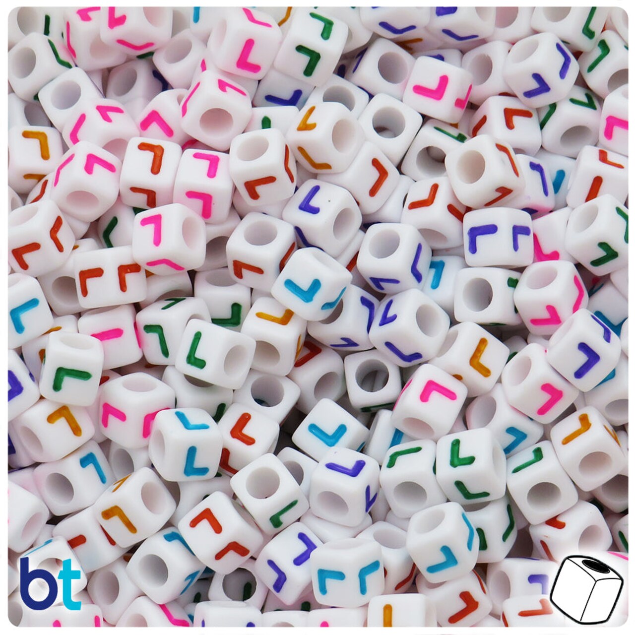 BeadTin White Opaque 7mm Cube Plastic Alpha Beads - Colored Letter L (75pcs)